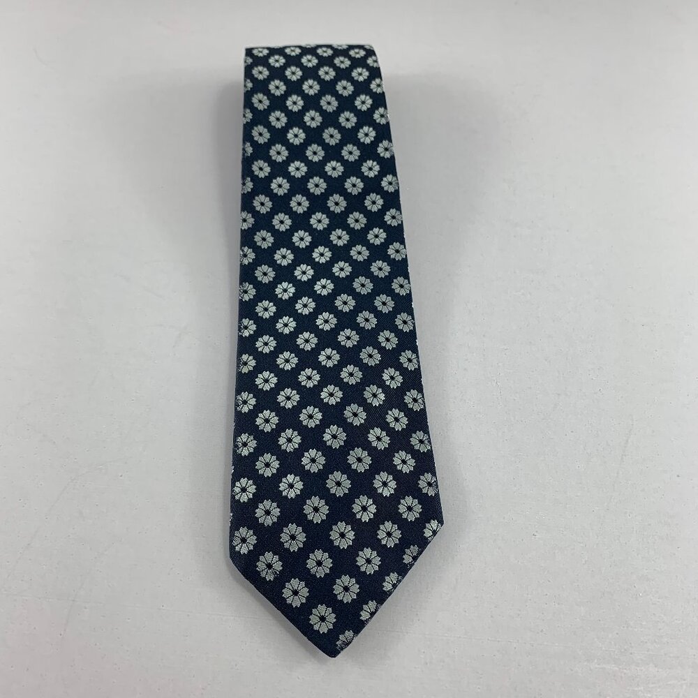 Macy's Men's Store Black w/ Silver Flowers Men's Skinny Tie 3" x 57" Vintage